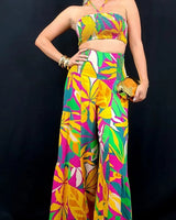 Tropical Bliss Printed Linen Two Piece Pant Set front view showing complete two piece pant set