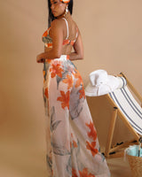 Tropical Bloom 3 - Piece Bikini Set with Sheer Pants - Palazzo Couture Online