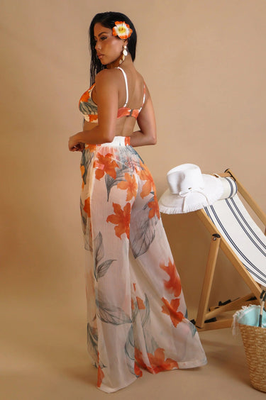 Tropical Bloom 3-Piece Bikini Set with Sheer Pants - chic bikini by Palazzo Couture