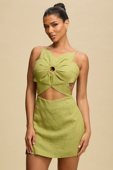 Tropical Bloom Cut - Out Mini Dress - Olive - Palazzo Couture Online