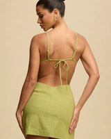 Tropical Bloom Cut-Out Mini Dress - Olive close up detail of cut-out design