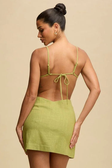 Tropical Bloom Cut-Out Mini Dress - Olive close up detail of cut-out design