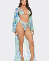 Tropical Breeze 3 - Piece Bikini and Duster Set (Blue) - Palazzo Couture Online