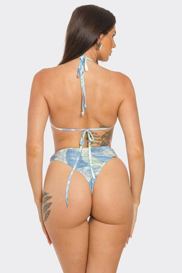 Tropical Breeze 3 - Piece Bikini and Duster Set (Blue) - Palazzo Couture Online