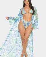 Tropical Breeze 3 - Piece Bikini and Duster Set (Blue) - Palazzo Couture Online