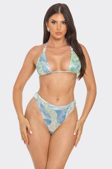 Tropical Breeze 3 - Piece Bikini and Duster Set (Blue) - Palazzo Couture Online