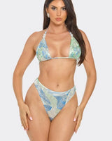 Tropical Breeze 3-Piece Bikini and Duster Set (Blue) - stylish bikini set for vacation