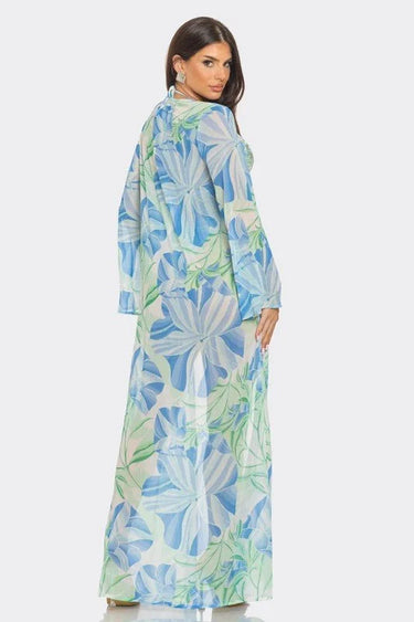 Tropical Breeze 3-Piece Bikini and Duster Set (Blue) - resort swimwear for women