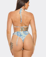 Tropical Breeze 3-Piece Bikini and Duster Set (Blue) - summer beach swimwear for women