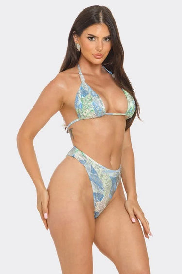 Tropical Breeze 3-Piece Bikini and Duster Set (Blue) - chic bikini by Palazzo Couture