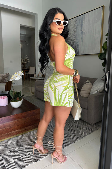 Tropical Breeze Halter Short Set Ivory/Green - Palazzo Couture Online