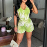 Tropical Breeze Halter Short Set Ivory/Green front view showing complete two piece short set