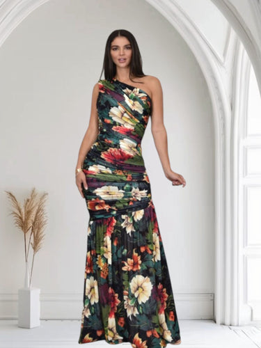 Tropical Enchantment One - Shoulder Maxi Dress - Floral - Palazzo Couture Online