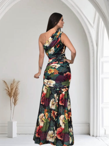 Tropical Enchantment One - Shoulder Maxi Dress - Floral - Palazzo Couture Online
