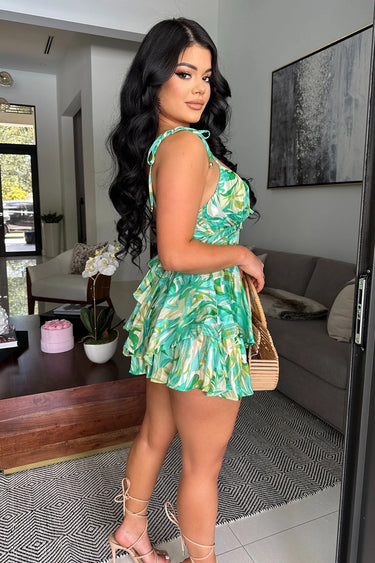 Tropical Luxe Ruffle Romper - women's going out romper