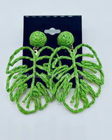 Tropika Green Statement Earrings – Leaf Design - trendy women's jewelry