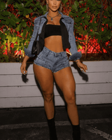 True Icon Short Set (Denim/Black) - Palazzo Couture Online