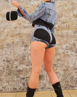 True Icon Short Set (Denim/Black) - Palazzo Couture Online