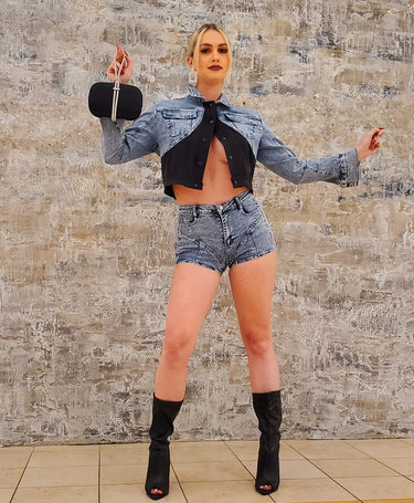 True Icon Short Set (Denim/Black) - Palazzo Couture Online