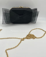Tull Bow Satin Clutch Black - Palazzo Couture Online