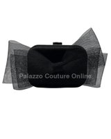 Tull Bow Satin Clutch Black - Palazzo Couture Online