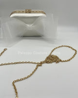 Tull Bow Satin Clutch White - Palazzo Couture Online