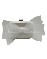 Tull Bow Satin Clutch White - Palazzo Couture Online