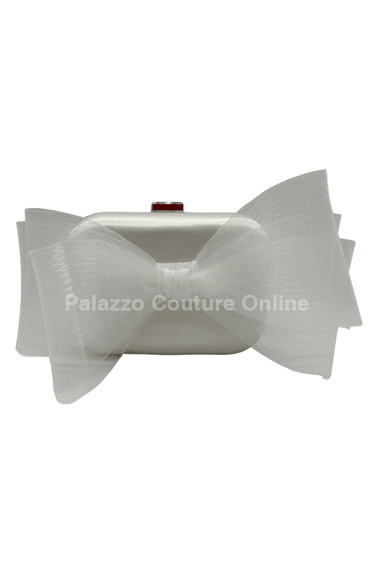 Tull Bow Satin Clutch White - Palazzo Couture Online