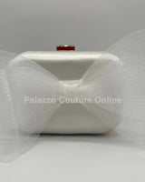 Tull Bow White Satin Clutch Purse - women's evening clutch