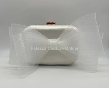 Tull Bow White Satin Clutch Purse - women's evening clutch