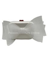 Tull Bow White Satin Clutch Purse for women - bag by Palazzo Couture