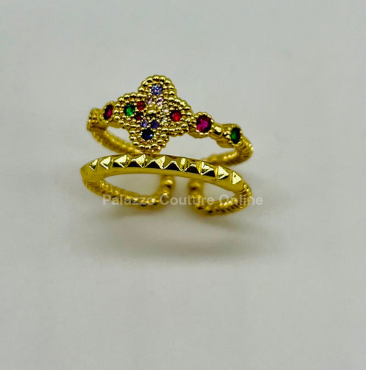 Tutti-Frutti Clover Layered Open Ring (Gold) Rings