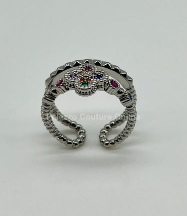 Tutti - frutti Clover Layered Open Ring (Silver) - Palazzo Couture Online