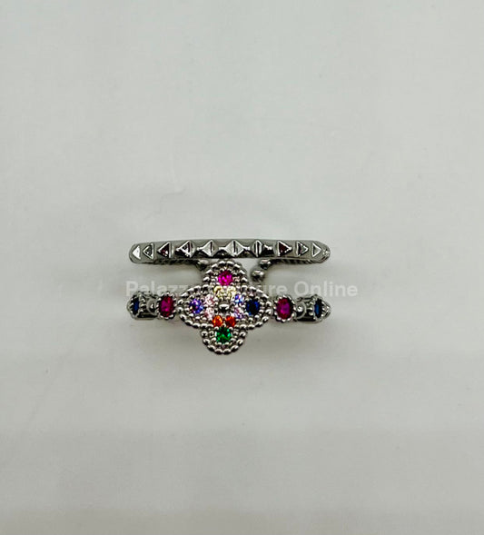 Tutti-Frutti Clover Layered Open Ring (Silver) Rings