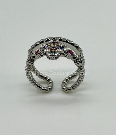 Tutti-frutti Clover Layered Open Ring (Silver) - trendy women's jewelry