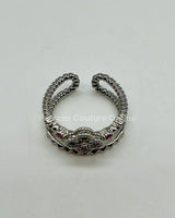 Tutti-frutti Clover Layered Open Ring (Silver) - women's statement jewelry