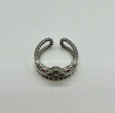 Tutti-frutti Clover Layered Open Ring (Silver) - women's statement jewelry