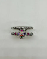 Tutti-frutti Clover Layered Open Ring (Silver) for women - fashion jewelry by Palazzo Couture