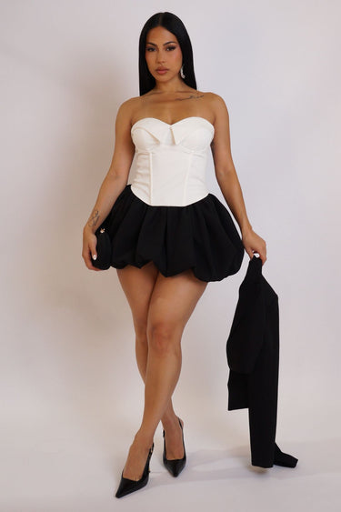 Tuxedo Glam Corset Mini Dress with Blazer & Tie - Black - Palazzo Couture Online