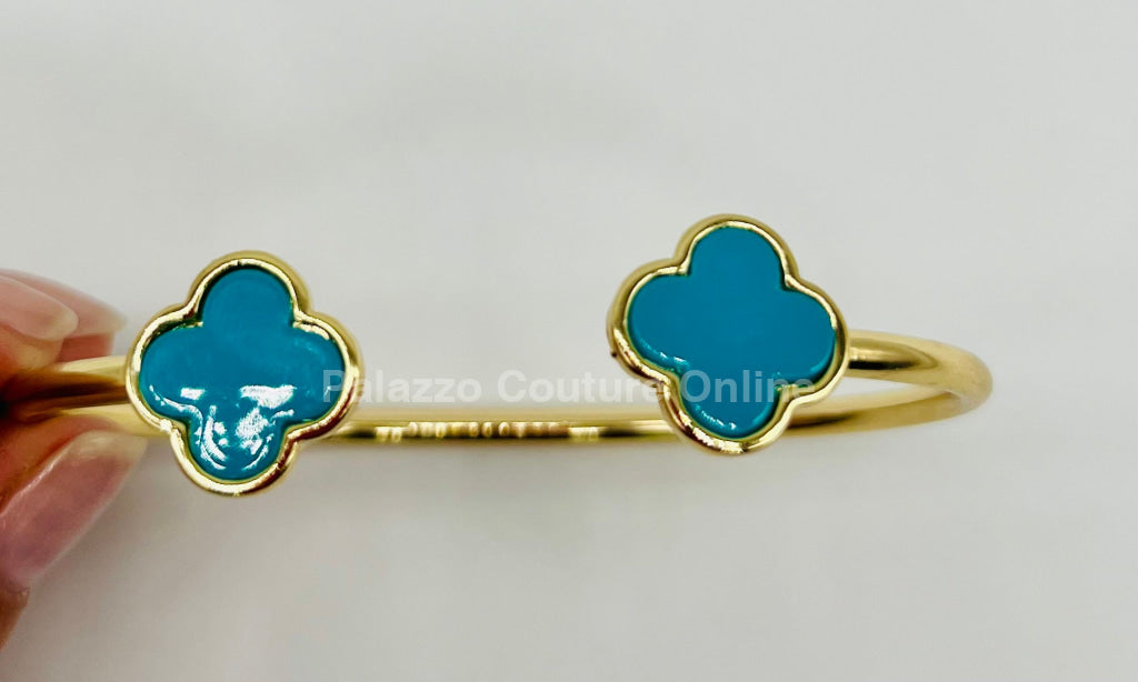Twin Clover Tales Bangle Bracelet (Turquoise)