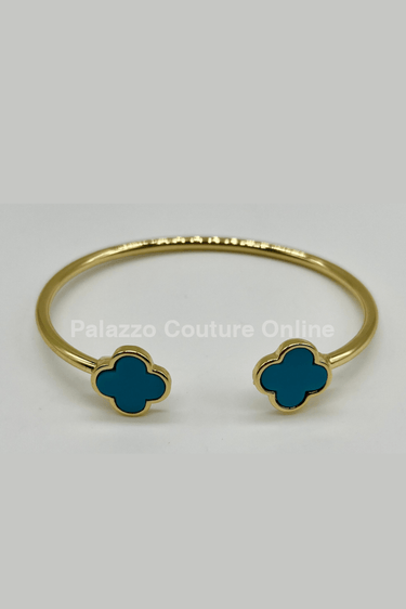 Twin Clover Tales Bangle Bracelet (Turquoise) - Palazzo Couture Online