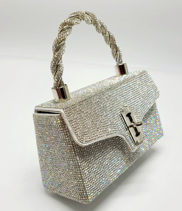 Twist Glam Rhinestones Clutch (Silver) - Palazzo Couture Online