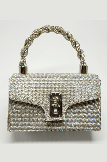Twist Glam Rhinestones Clutch (Silver) - Palazzo Couture Online