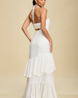 Twist & Ruffle Halter Maxi Dress - White - Palazzo Couture Online