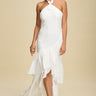 Twist & Ruffle Halter Maxi Dress - White - Palazzo Couture Online