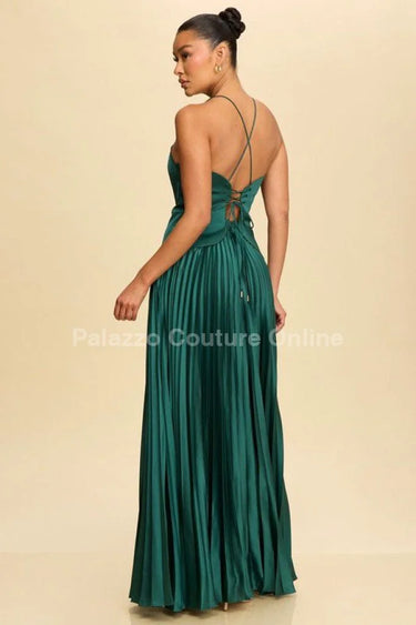 Unforgettable Moments Maxi Dress (Hunter Green) close up detail of elegant design and fabric