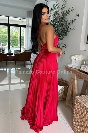 Unforgettable Moments Maxi Dress (Red) close up detail of elegant design and fabric