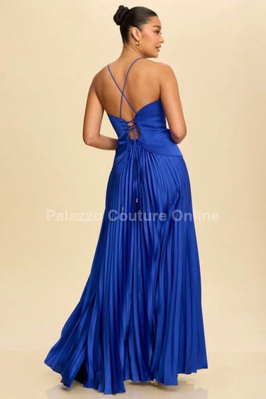 Unforgettable Moments Maxi Dress (Royal Blue) close up detail of elegant design and fabric