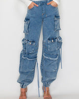 High-waisted cargo joggers in washed denim – casual and trendy for everyday wear