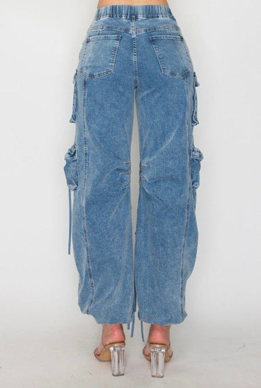 Women’s washed denim cargo joggers – oversized silhouette with utility details